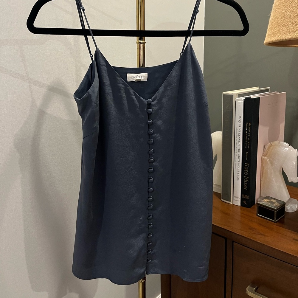 Elegant Navy Blue Silk Wilfred Top